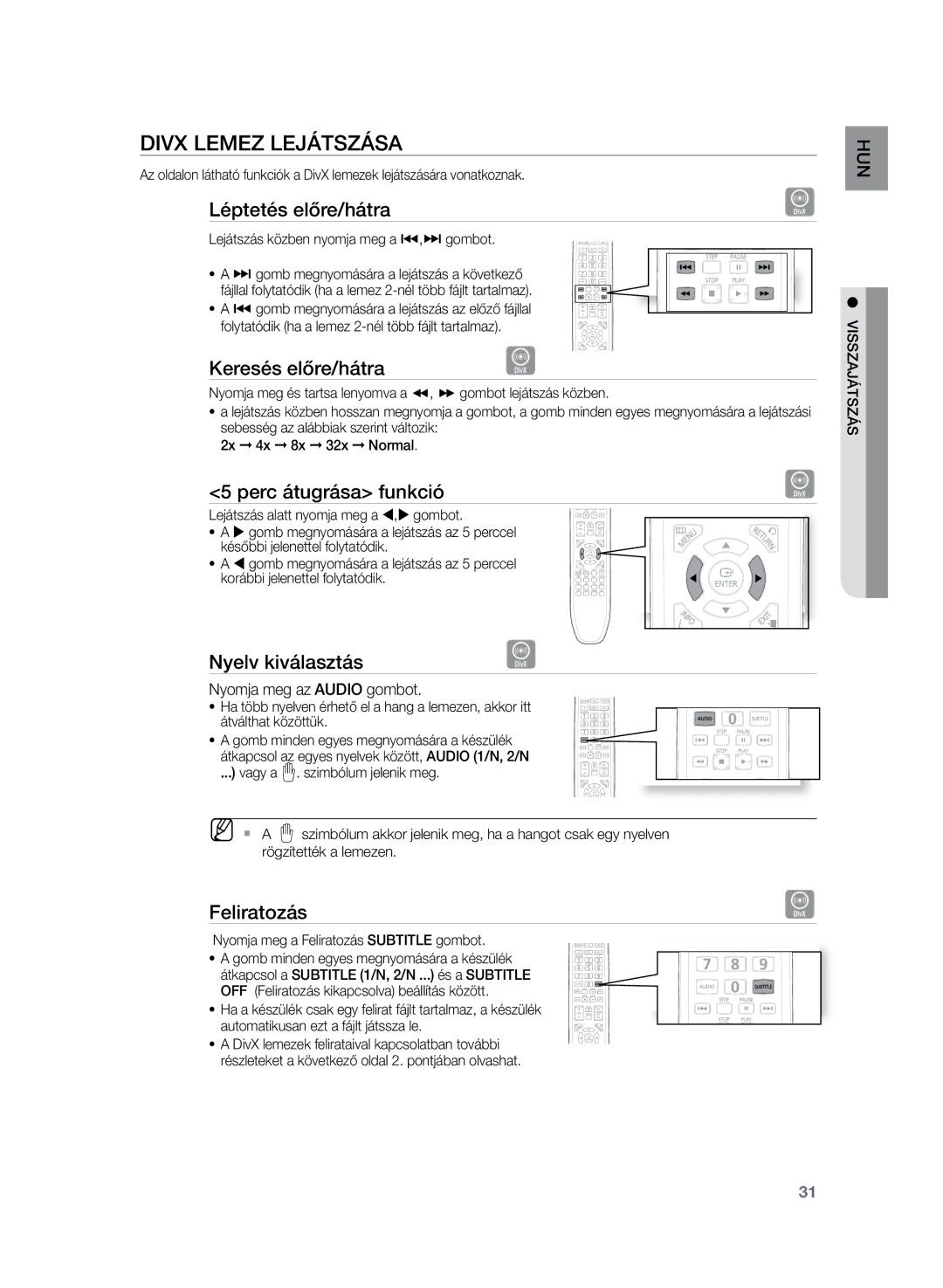 Samsung HT-Z220R/EDC, HT-TZ222R/EDC, HT-TZ225R/EDC, HT-Z220R/XET, HT-Z220R/XEE, HT-TZ222R/XET manual DivX lemez lejátszása 