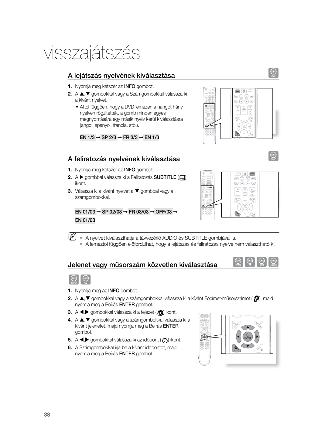 Samsung HT-TZ225R/EDC, HT-TZ222R/EDC, HT-Z220R/EDC Lejátszás nyelvének kiválasztása, Feliratozás nyelvének kiválasztása 