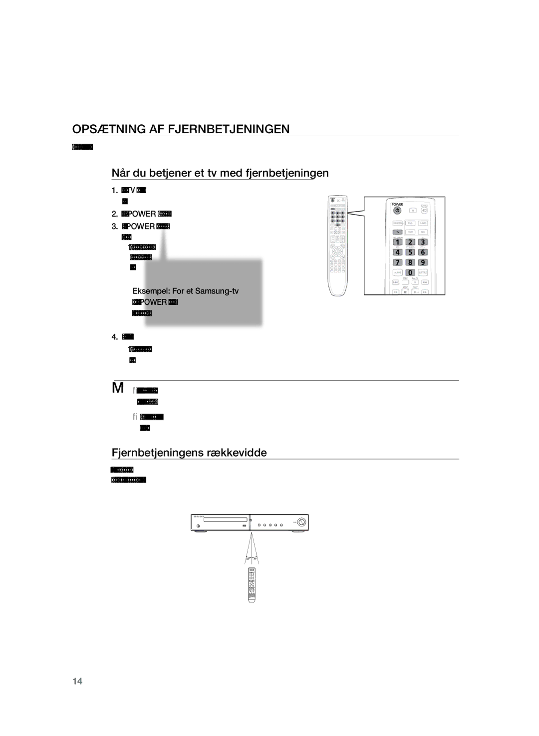 Samsung HT-TZ225R/XEE, HT-TZ222R/XEE manual Opsætning af fjernbetjeningen, Når du betjener et tv med fjernbetjeningen 