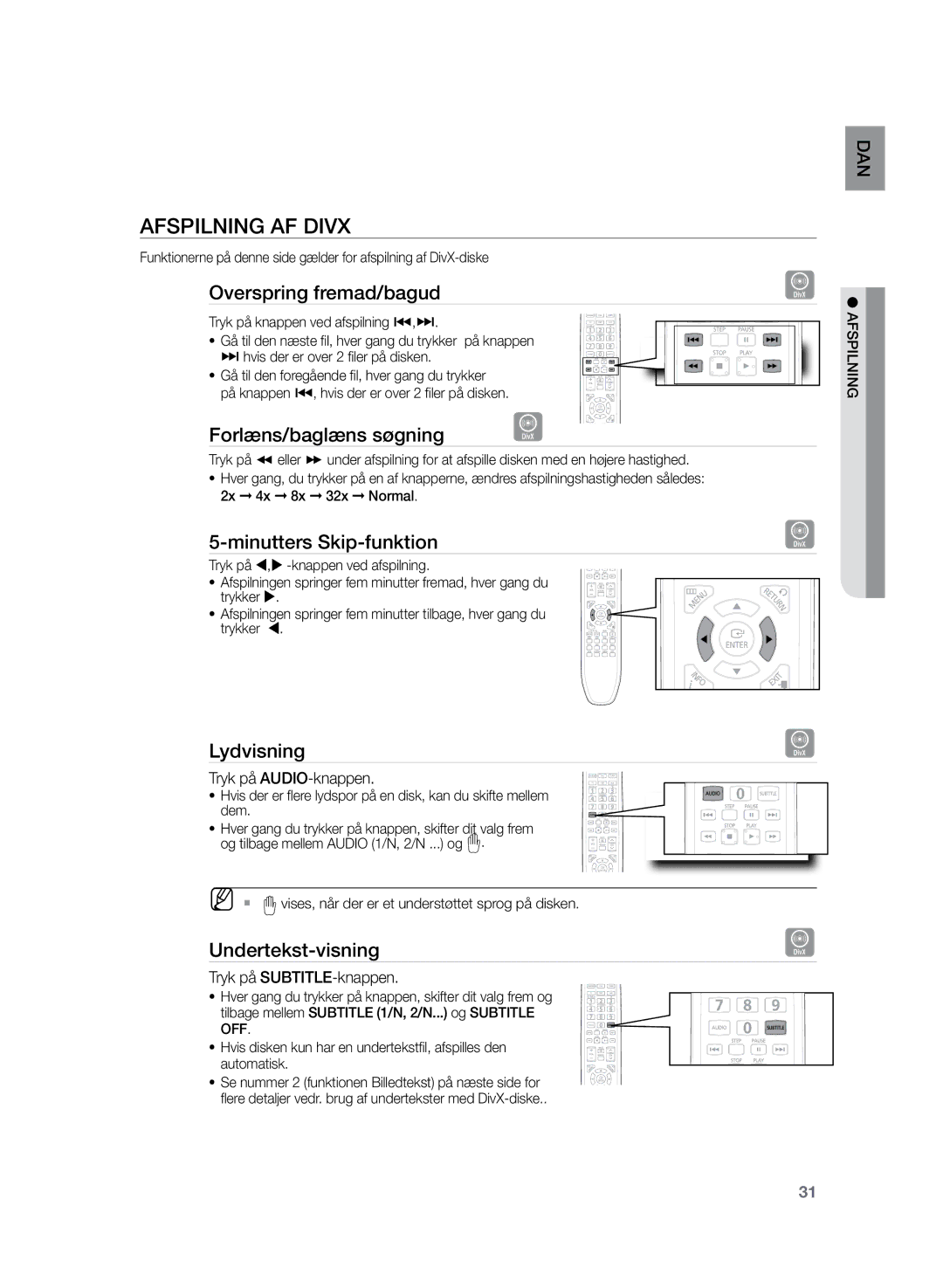 Samsung HT-Z220R/XEE, HT-TZ222R/XEE, HT-TZ225R/XEE manual Afspilning af DivX 