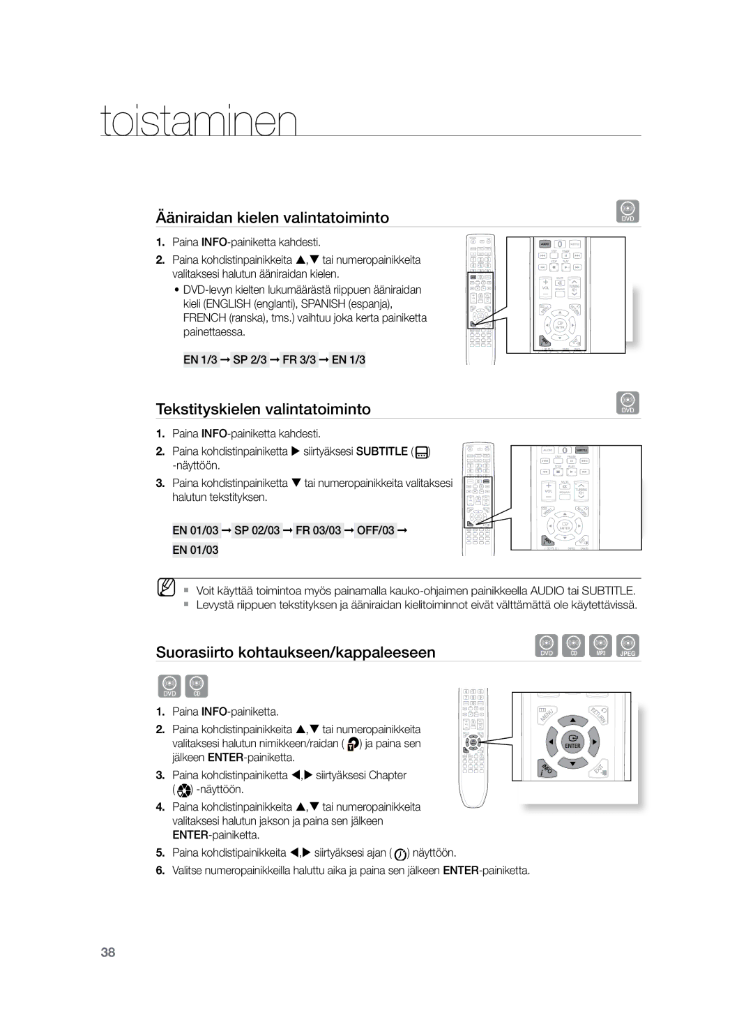 Samsung HT-TZ225R/XEE Ääniraidan kielen valintatoiminto, Tekstityskielen valintatoiminto, Paina INFO-painiketta kahdesti 