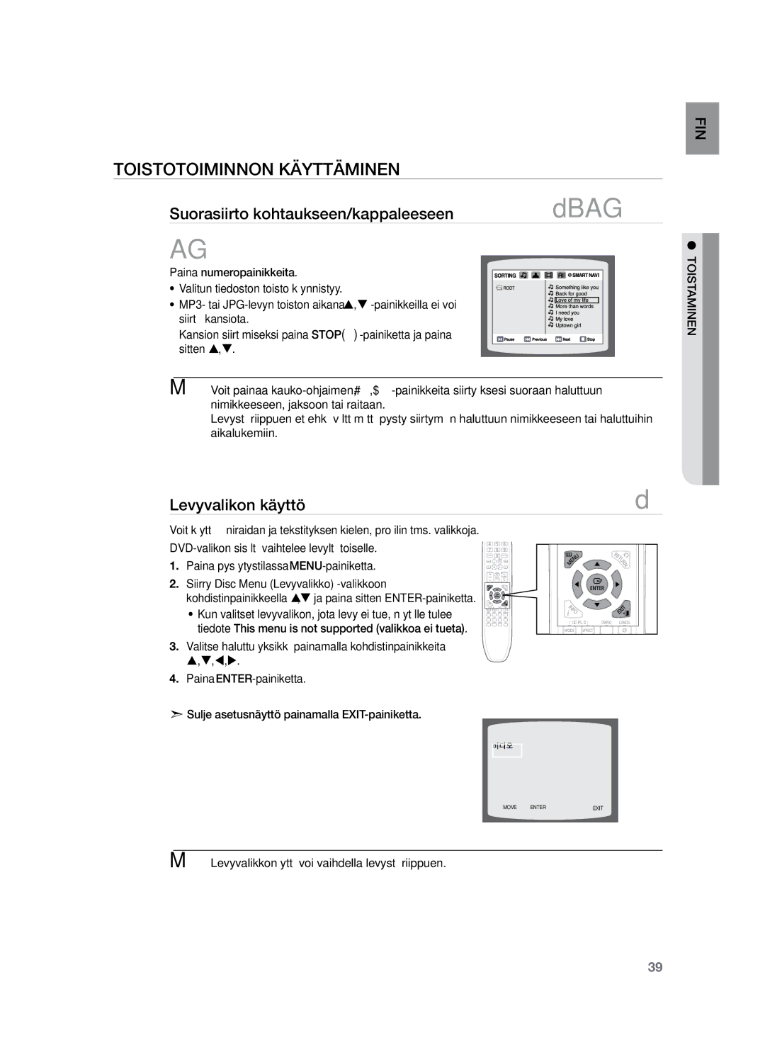 Samsung HT-TZ222R/XEE Levyvalikon käyttö, Paina numeropainikkeita Valitun tiedoston toisto käynnistyy, Siirtää kansiota 