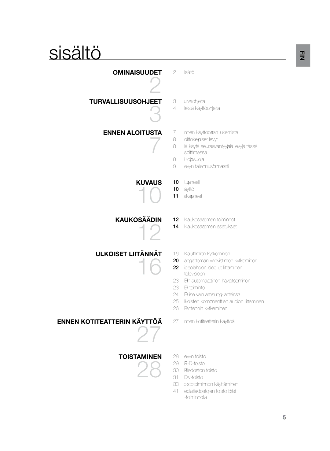 Samsung HT-TZ225R/XEE, HT-TZ222R/XEE, HT-Z220R/XEE manual Sisältö 