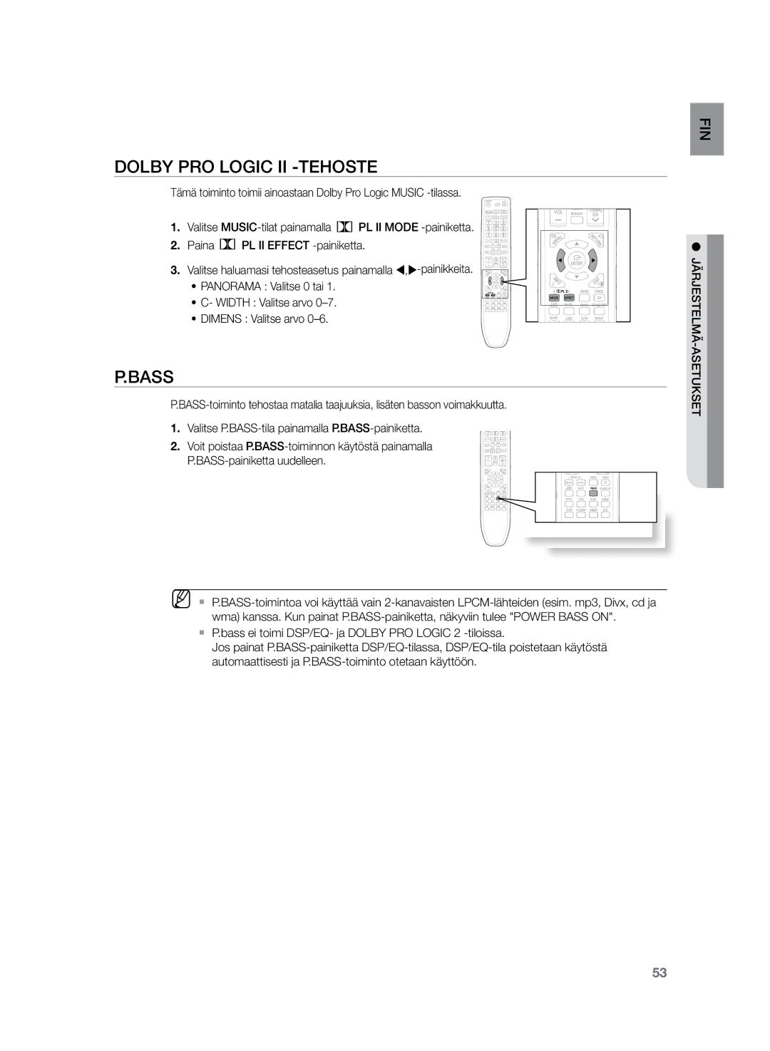 Samsung HT-TZ225R/XEE, HT-TZ222R/XEE, HT-Z220R/XEE manual Dolby Pro Logic II -tehoste, Bass 