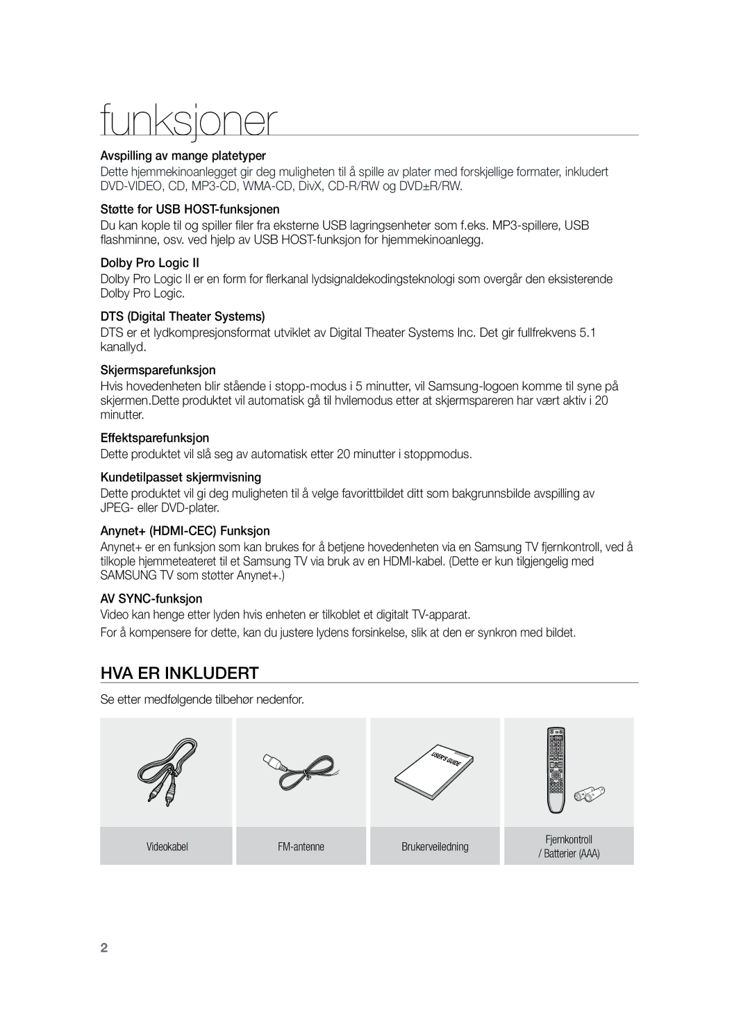 Samsung HT-TZ225R/XEE, HT-TZ222R/XEE manual Funksjoner, Avspilling av mange platetyper, Støtte for USB HOST-funksjonen 