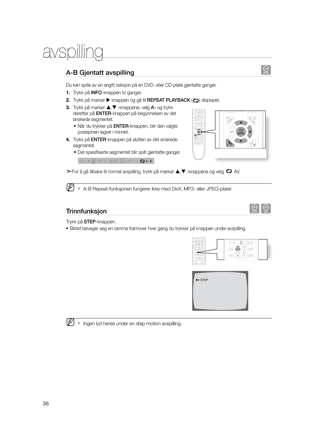 Samsung HT-TZ222R/XEE, HT-Z220R/XEE, HT-TZ225R/XEE manual Trinnfunksjon 