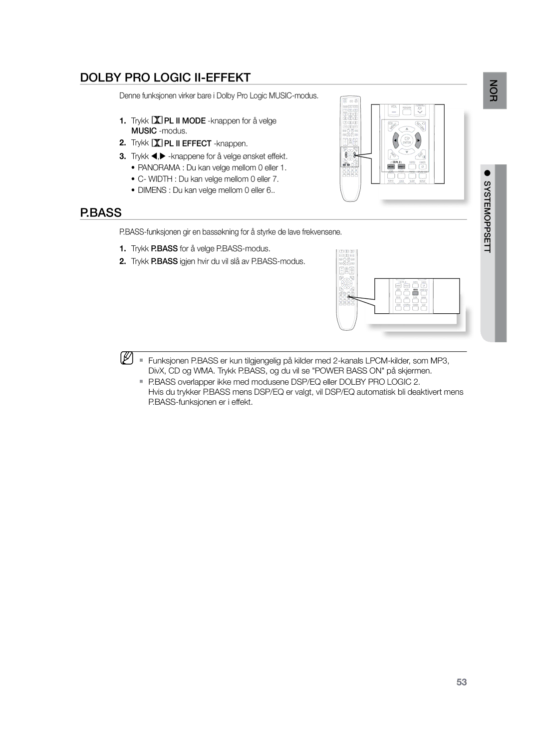 Samsung HT-TZ225R/XEE, HT-TZ222R/XEE, HT-Z220R/XEE manual Dolby Pro Logic II-effekt, Bass 