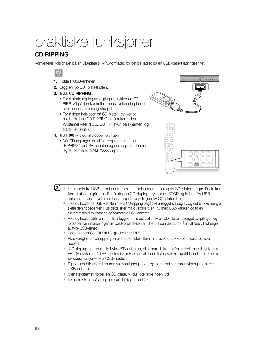 Samsung HT-Z220R/XEE, HT-TZ222R/XEE, HT-TZ225R/XEE manual CD rIPPING 