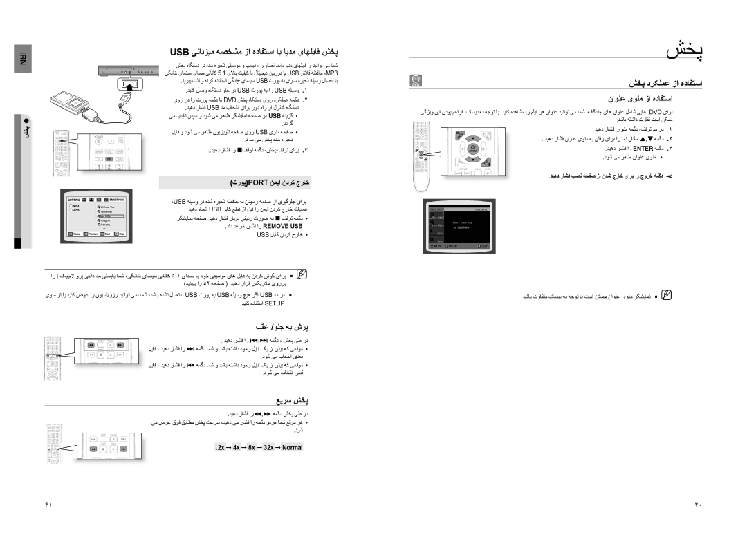 Samsung HT-Z210M/MEA, HT-TZ222R/XER manual Usb ینابزيم هصخشم زا هدافتسا اب ايدم یاهلياف شخپ, عيرس شخپ, ناونع یونم زا هدافتسا 