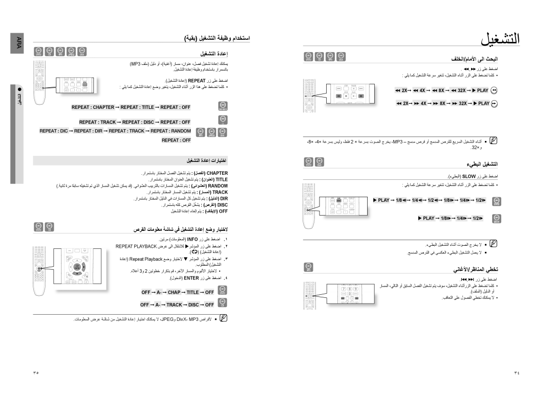 Samsung HT-TZ222R/XER ةيقب ليغشتلا ةفيظو مادختسا, صرقلا تامولعم ةشاش يف ليغشتلا ةداعإ عضو رايتخلا, ءيطبلا ليغشتلا 