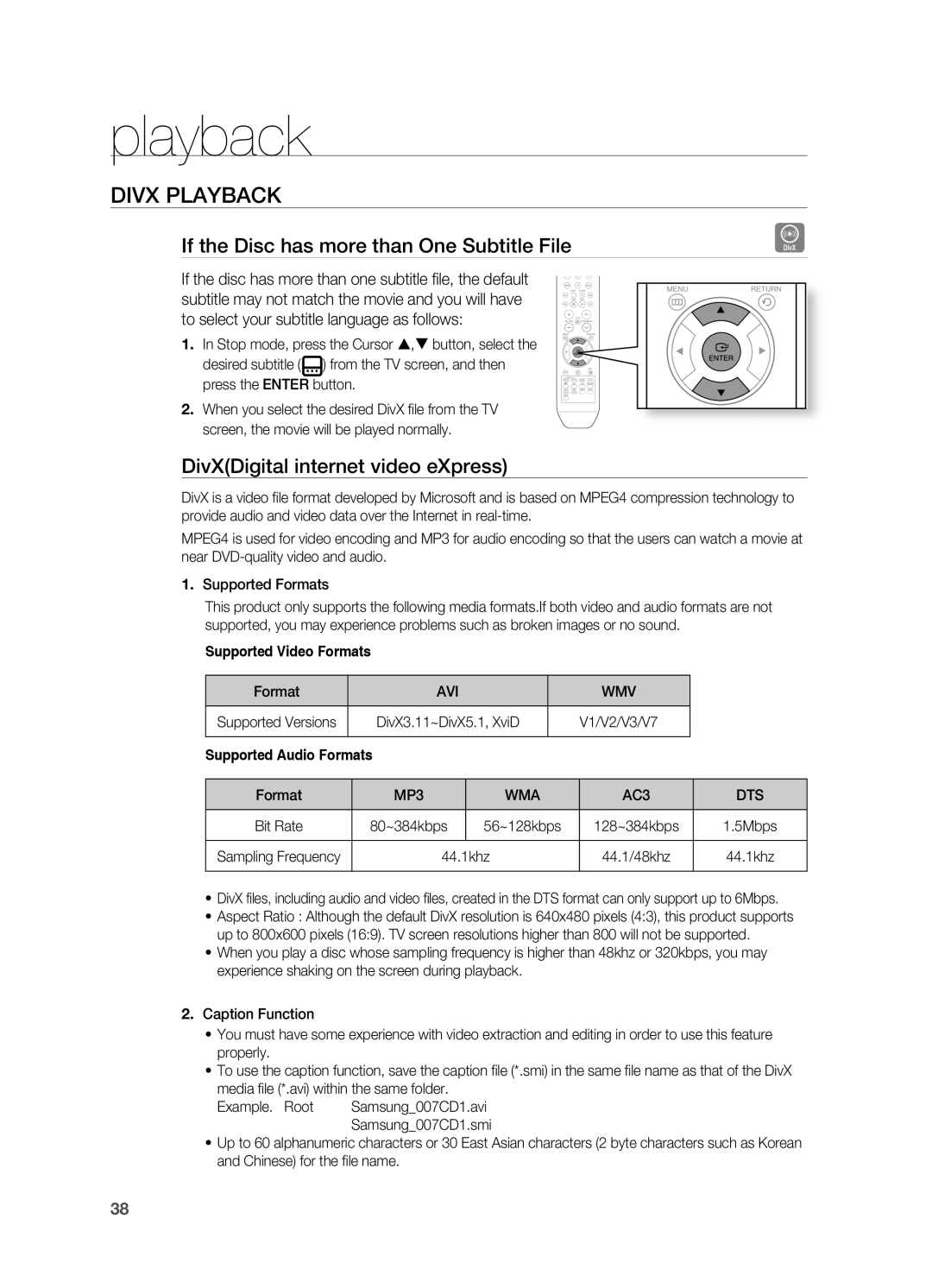 Samsung HT-TZ312 manual If the Disc has more than One Subtitle file, DivXDigital internet video eXpress 