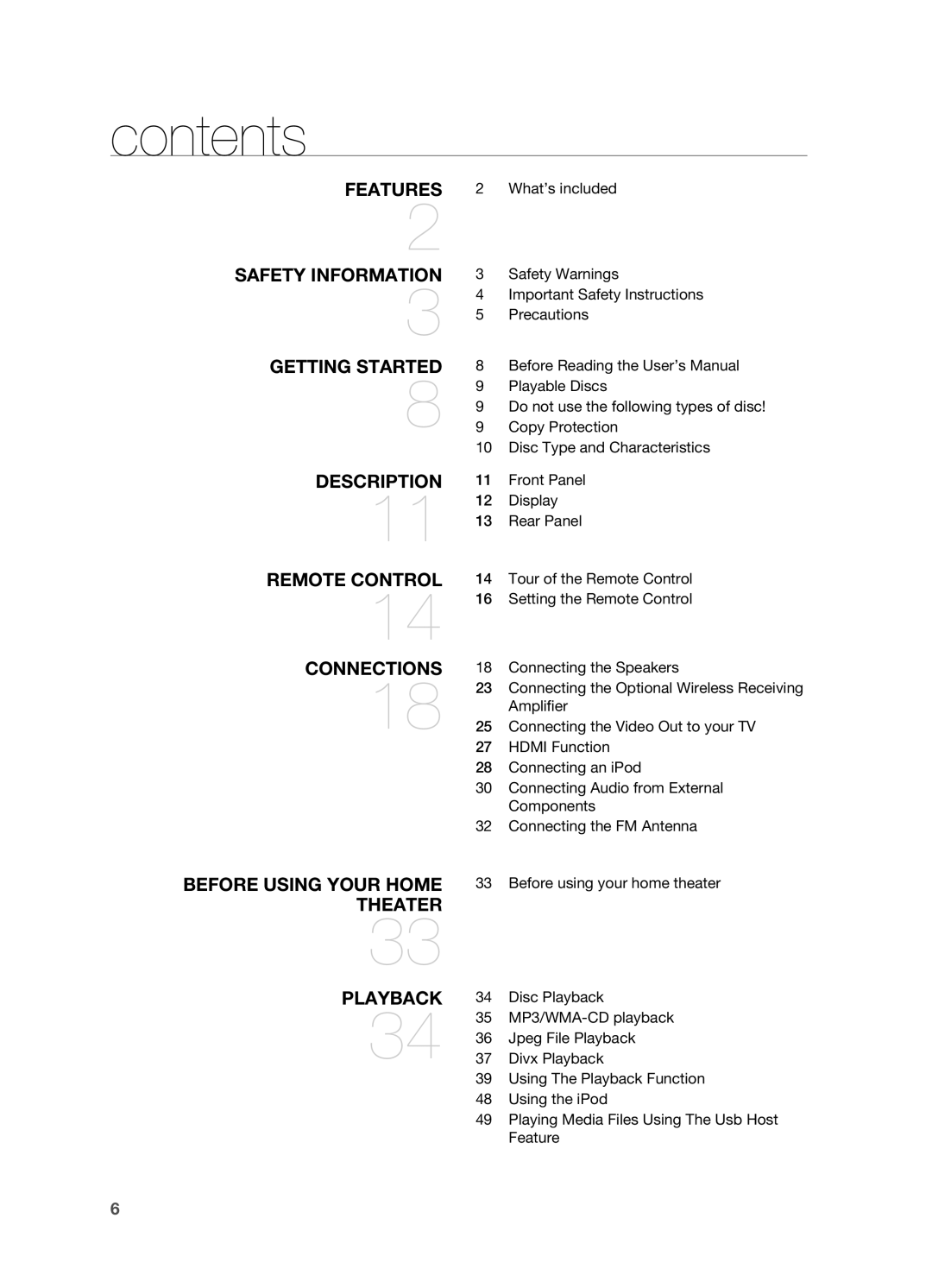 Samsung HT-TZ312 manual Contents 