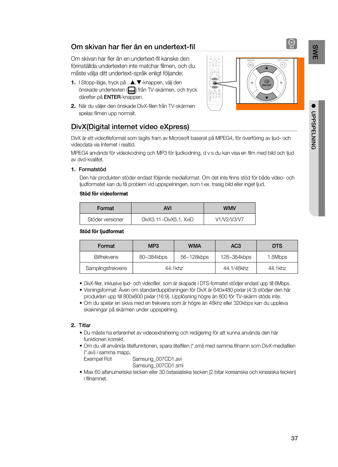 Samsung HT-Z210R/XEE, HT-TZ315R/XEE manual Om skivan har ﬂ er än en undertext-ﬁ l, DivXDigital internet video eXpress 