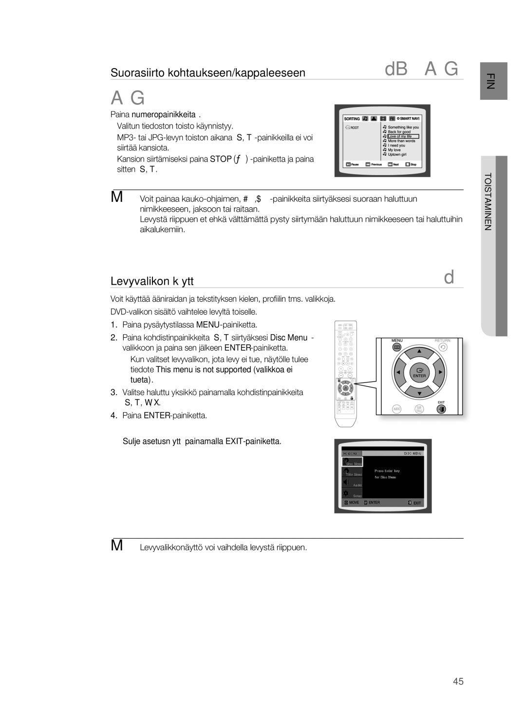 Samsung HT-TZ212R/XEE manual Levyvalikon käyttö, Siirtää kansiota, ` Levyvalikkonäyttö voi vaihdella levystä riippuen 