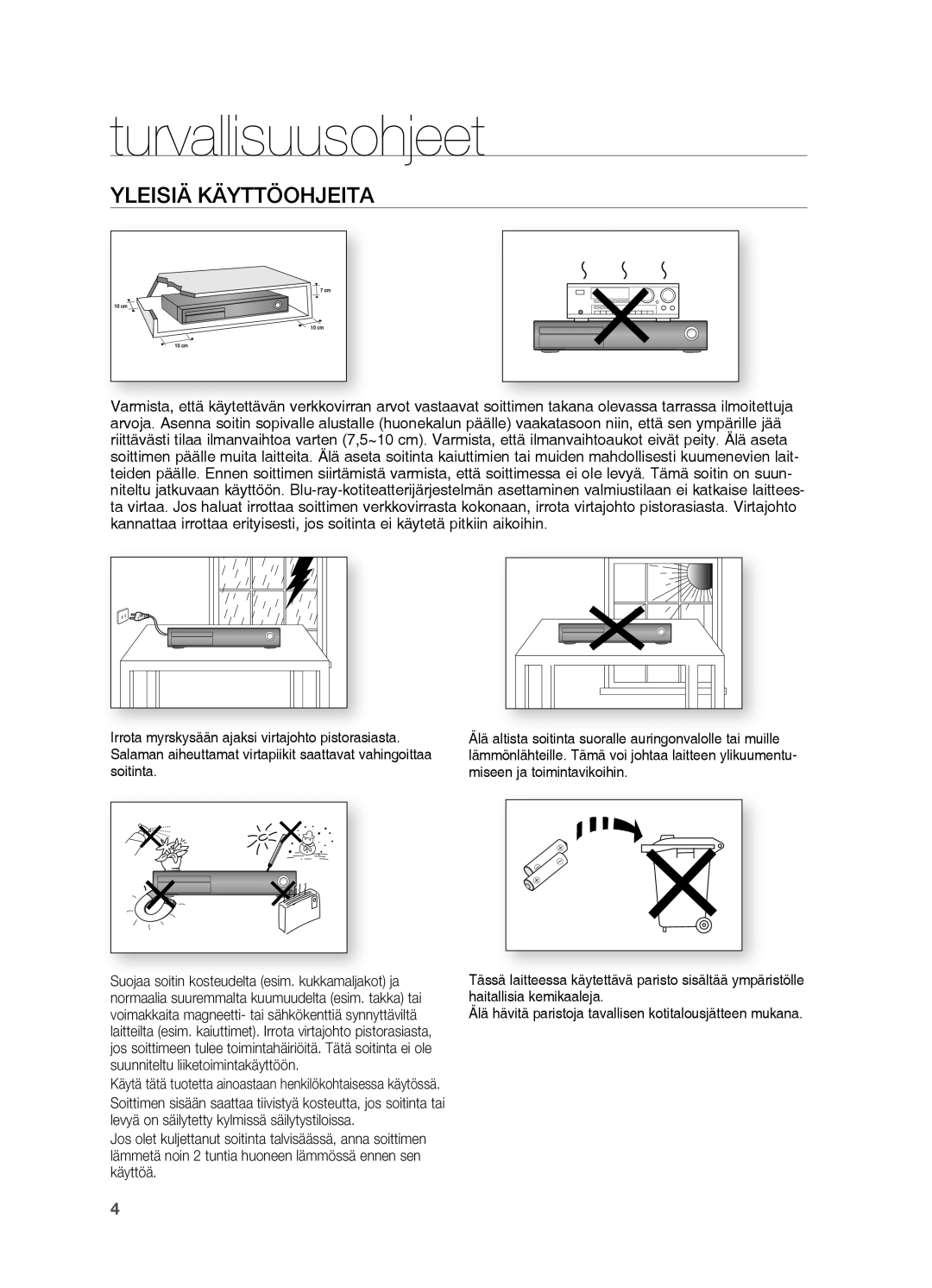 Samsung HT-TZ315R/XEE, HT-TZ212R/XEE, HT-TZ215R/XEE, HT-Z210R/XEE, HT-Z310R/XEE manual Yleisiä KÄYTTÖOHjEITA 