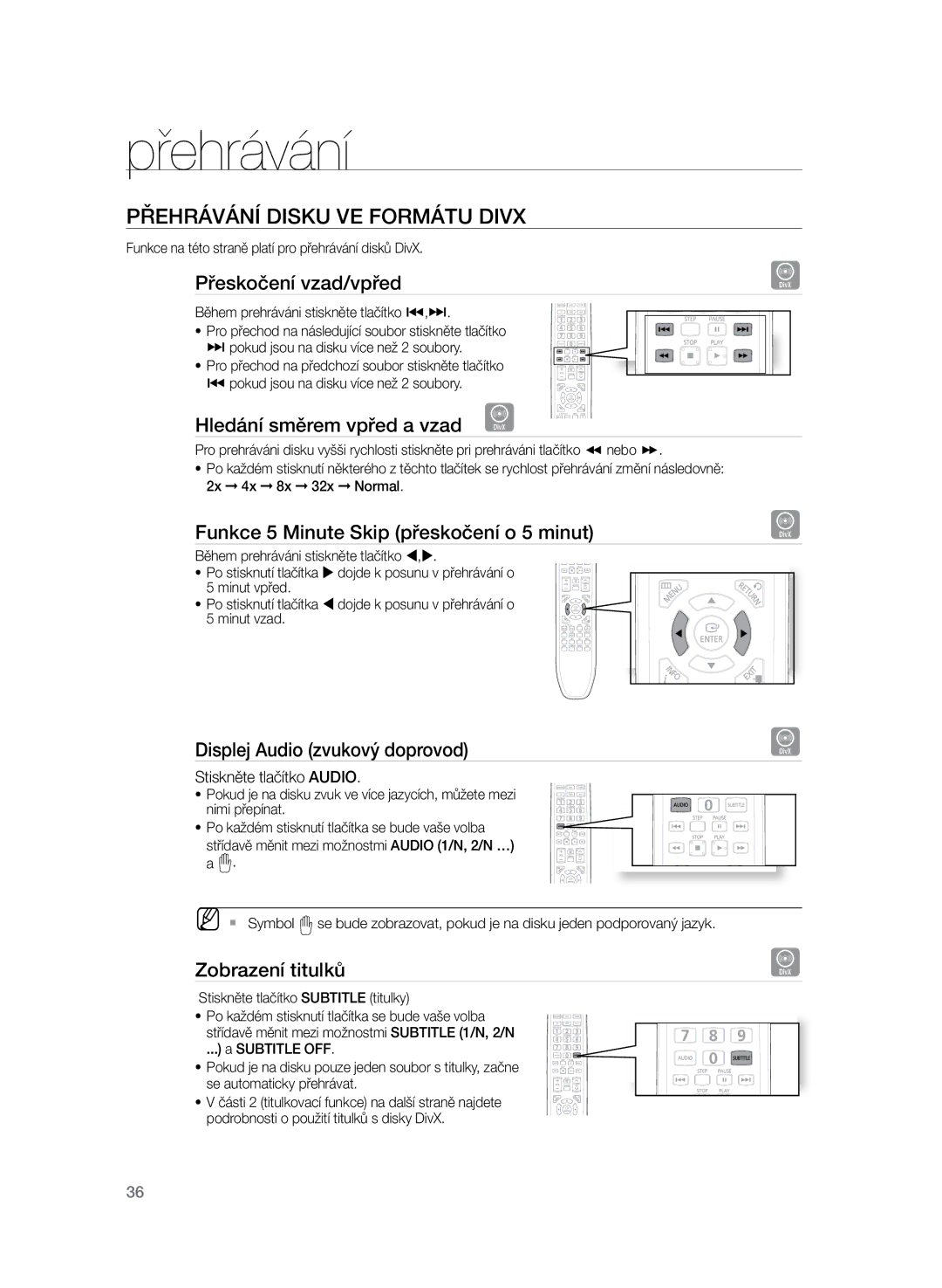 Samsung HT-TZ325R/EDC, HT-Z320R/EDC manual Přehrávání disku ve formátu DivX 