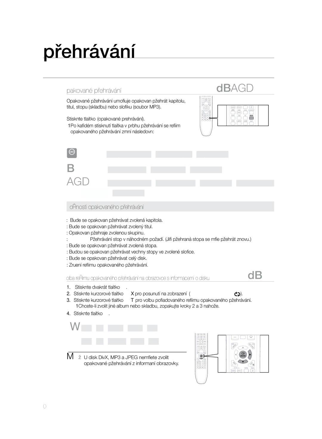 Samsung HT-TZ325R/EDC manual Opakované přehrávání, Možnosti opakovaného přehrávání, Repeat Chapter Repeat Title Repeat OFF 