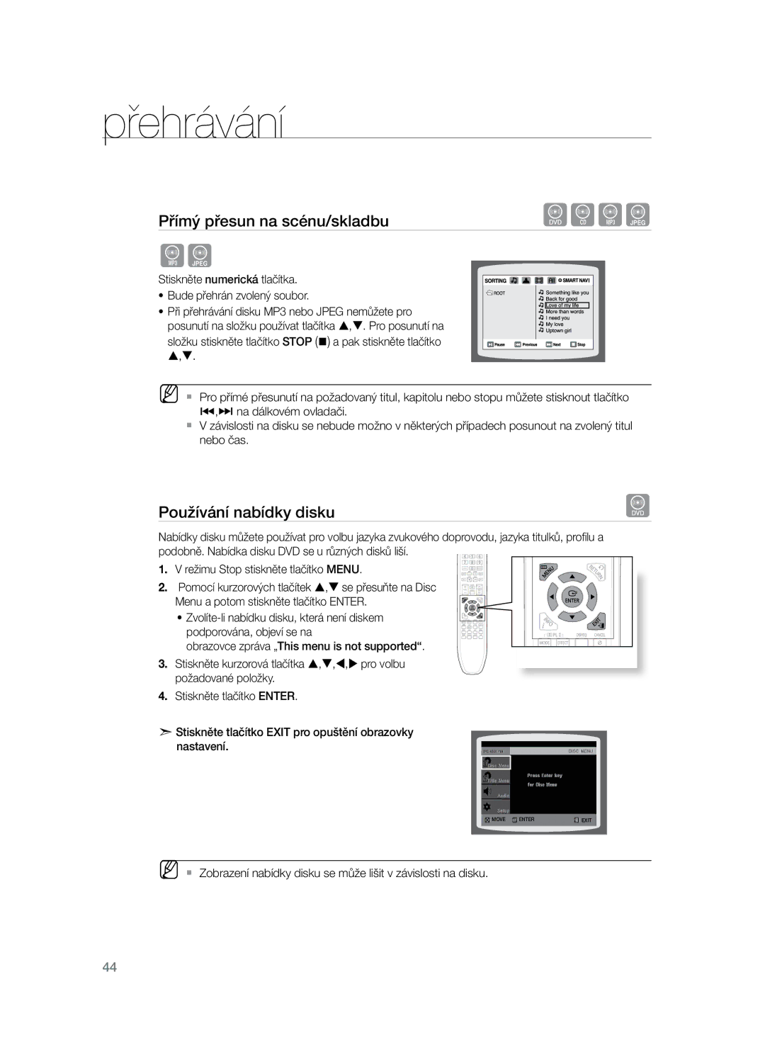 Samsung HT-TZ325R/EDC, HT-Z320R/EDC manual Používání nabídky disku,  , 