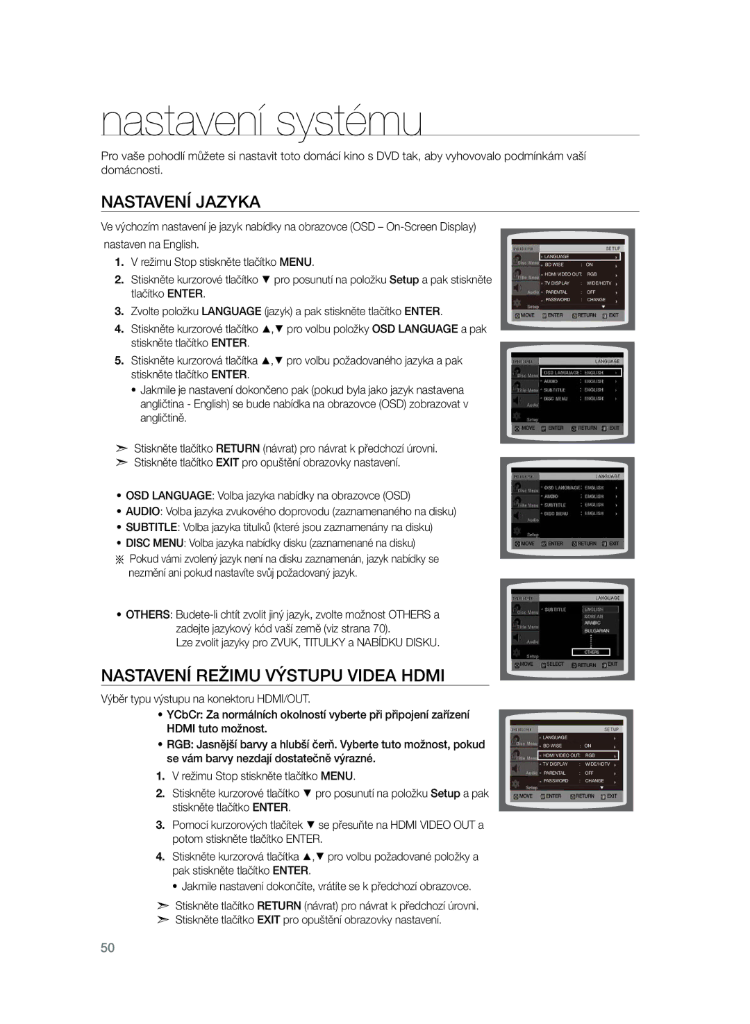 Samsung HT-TZ325R/EDC, HT-Z320R/EDC manual Nastavení systému, Nastavení jazyka 