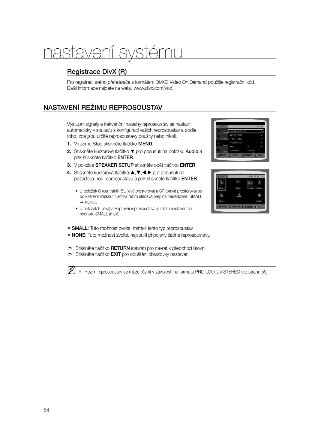 Samsung HT-TZ325R/EDC, HT-Z320R/EDC manual Registrace DivX R Nastavení režimu reprosoustav 