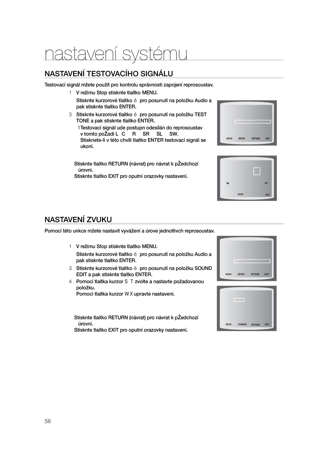 Samsung HT-TZ325R/EDC, HT-Z320R/EDC manual Nastavení testovacího signálu, Nastavení zvuku 