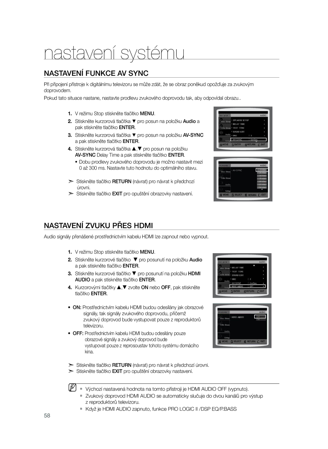 Samsung HT-TZ325R/EDC, HT-Z320R/EDC manual Nastavení funkce AV Sync, Nastavení zvuku přes Hdmi 