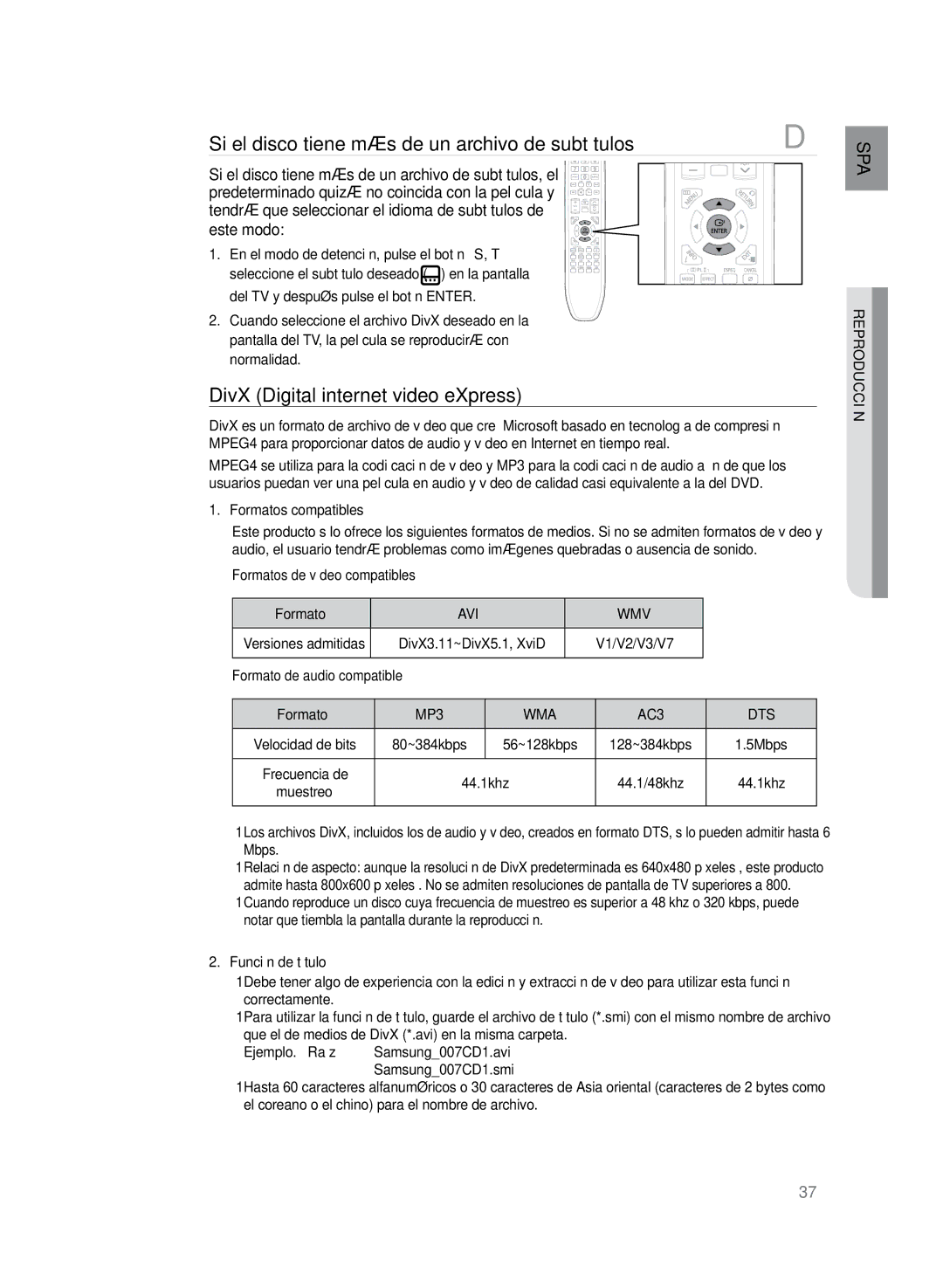 Samsung HT-Z320R/XET Si el disco tiene más de un archivo de subtítulos, DivX Digital internet video eXpress, Este modo 