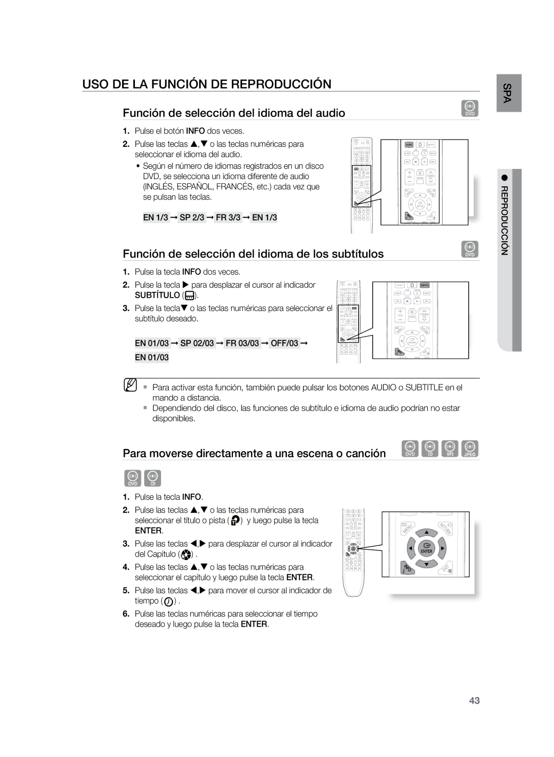 Samsung HT-Z320R/XET manual Función de selección del idioma del audio, Función de selección del idioma de los subtítulos 