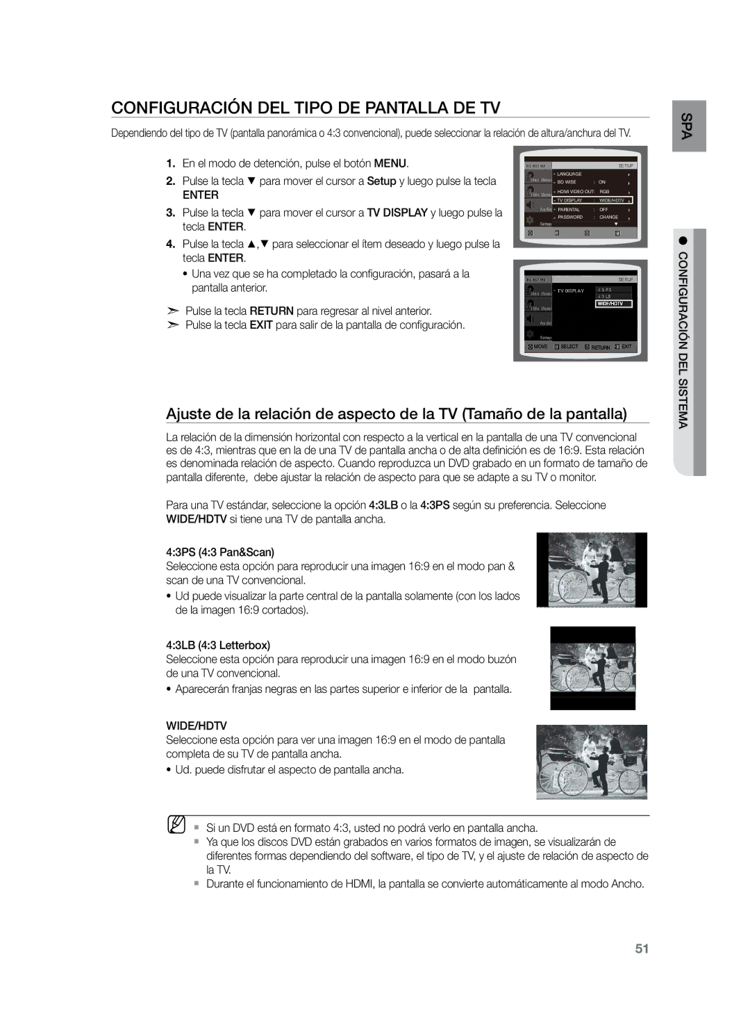 Samsung HT-TZ325R/EDC, HT-Z320R/XET, HT-TZ325R/XET manual Configuración del tipo de pantalla de TV, Guración confi, Wide/Hdtv 