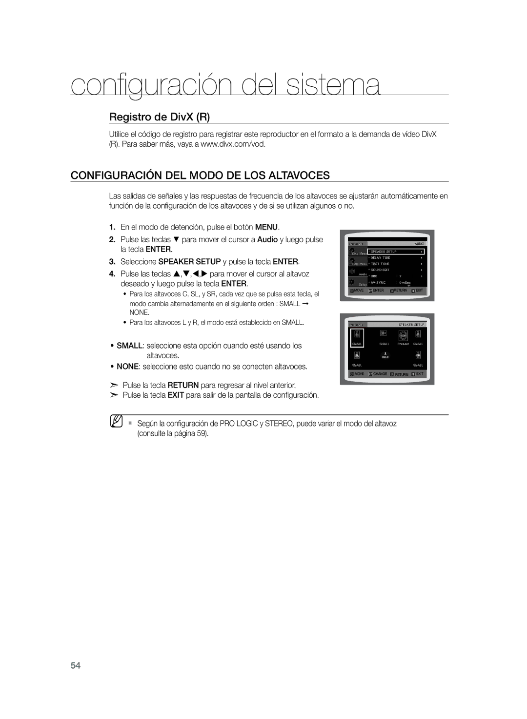 Samsung HT-TZ325R/EDC, HT-Z320R/XET, HT-TZ325R/XET manual Registro de DivX R, Configuración del modo de los altavoces 