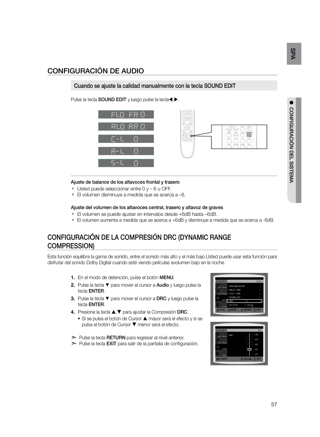 Samsung HT-TZ325R/EDC, HT-Z320R/XET, HT-TZ325R/XET manual Configuración de la compresión DRC Dynamic Range Compression 