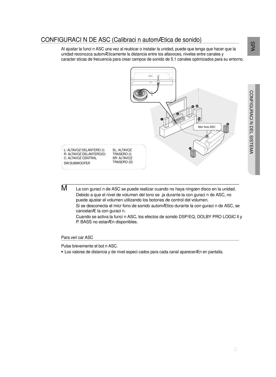 Samsung HT-Z320R/XET, HT-TZ325R/EDC, HT-TZ325R/XET manual Configuración DE ASC Calibración automática de sonido 