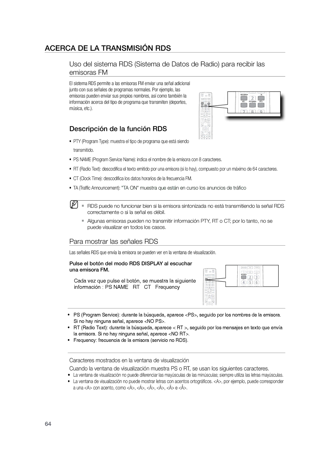 Samsung HT-Z320R/XET manual Acerca de la transmisión RDS, Descripción de la función RDS, Para mostrar las señales RDS 