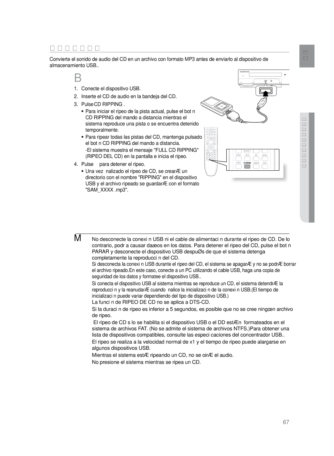 Samsung HT-Z320R/XET, HT-TZ325R/EDC, HT-TZ325R/XET manual CD rIPPING 