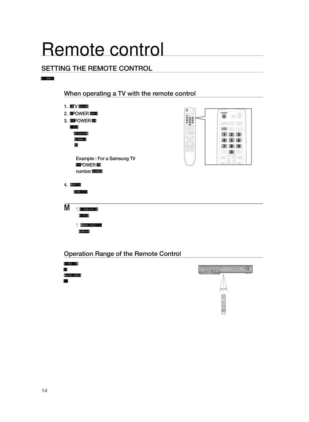 Samsung HT-TZ325R/EDC manual Remote control, Setting the Remote Control, When operating a TV with the remote control 