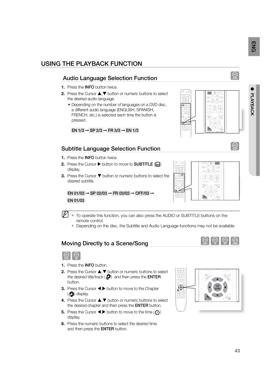 Samsung HT-TZ325R/EDC manual Audio Language Selection Function, Subtitle Language Selection Function 