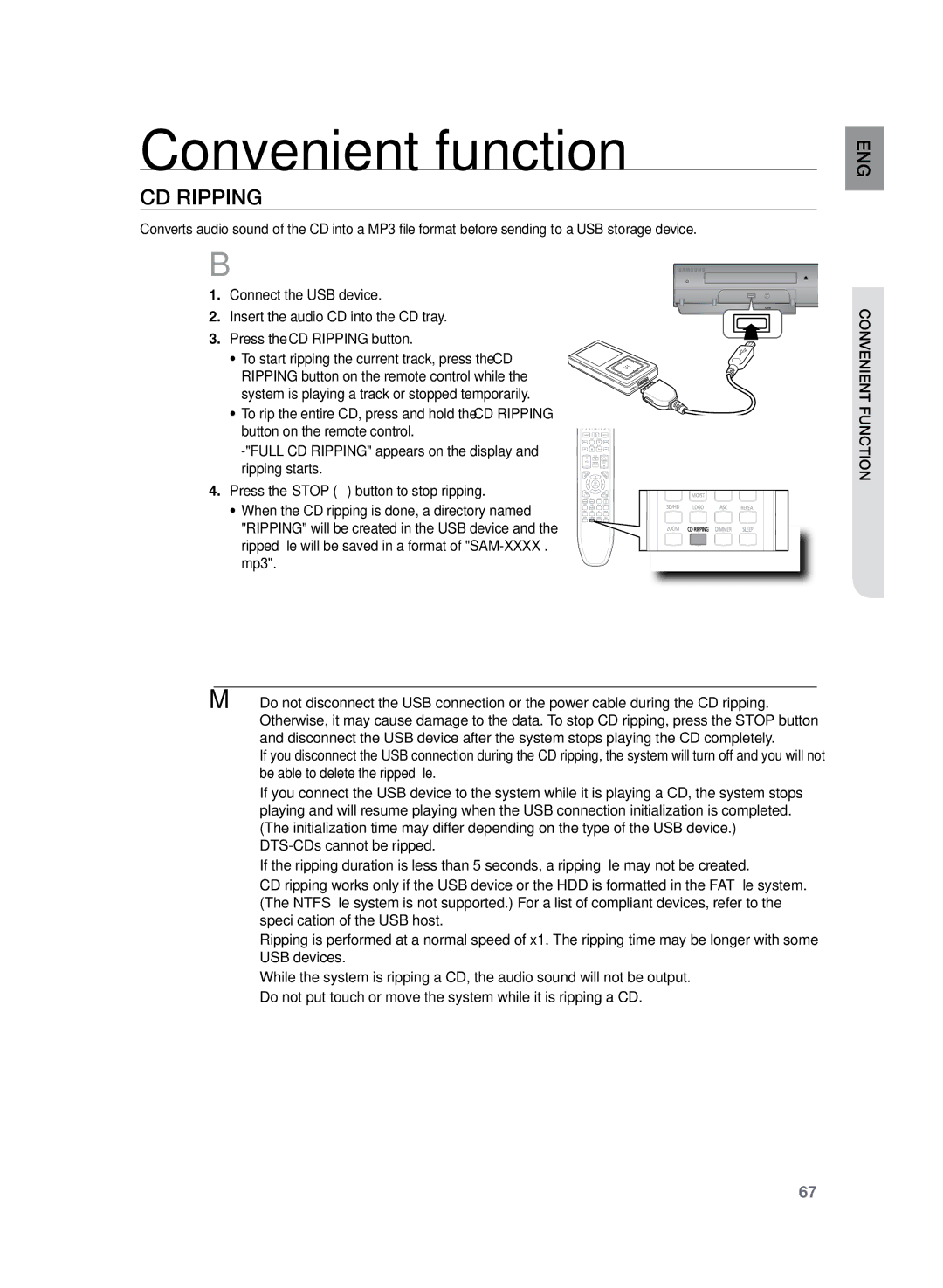 Samsung HT-TZ325R/EDC manual CD rIPPING, ENG function convenient 