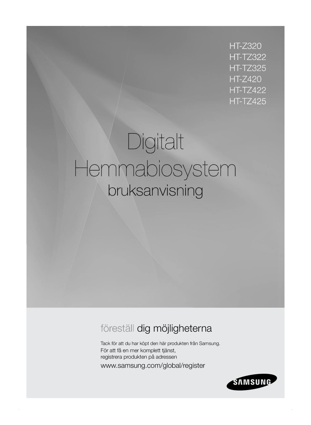 Samsung HT-Z320R/XEE manual Digitalt Hemmabiosystem, Tack för att du har köpt den här produkten från Samsung 