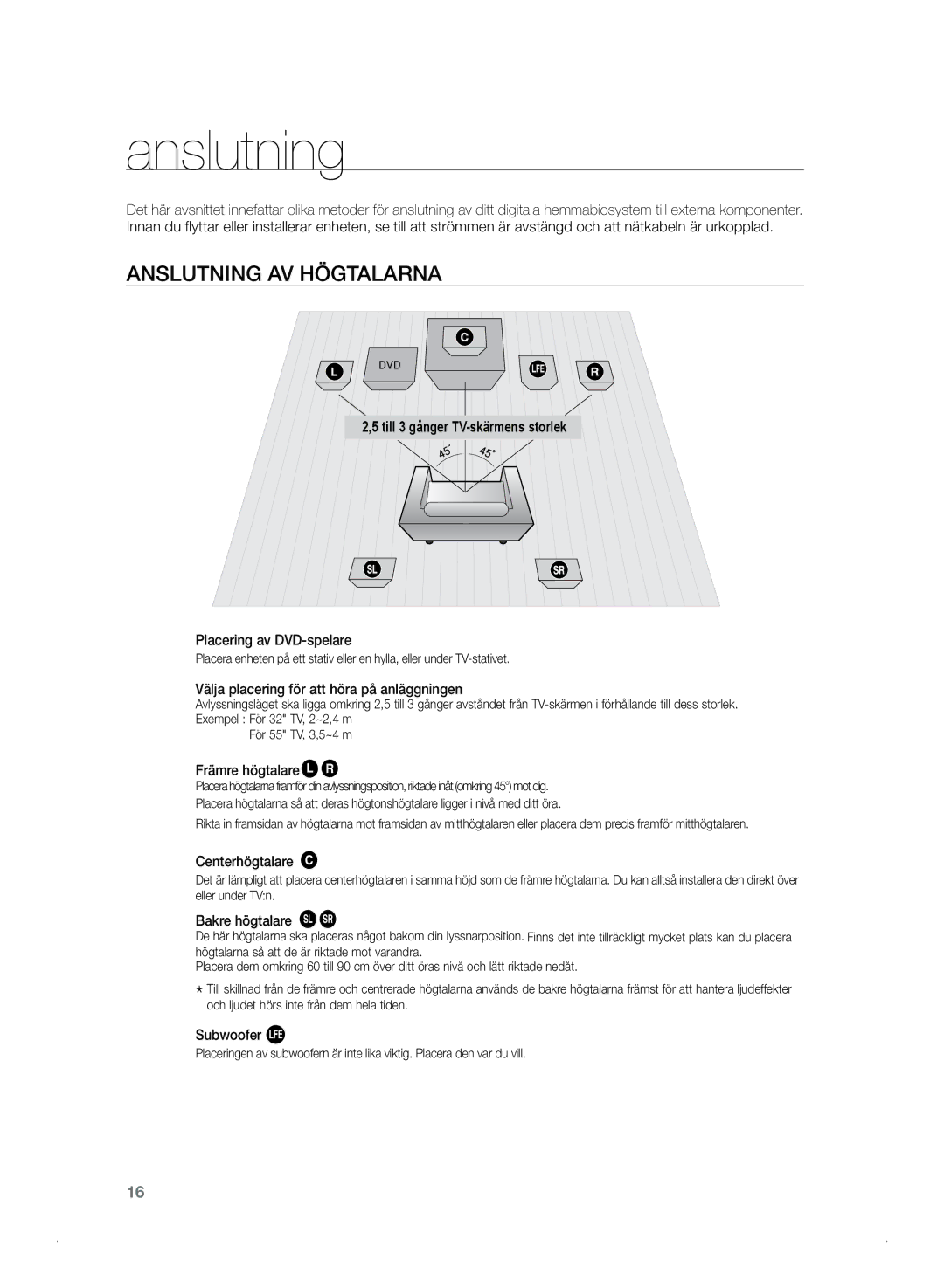 Samsung HT-TZ325R/XEE, HT-Z320R/XEE manual Anslutning av Högtalarna 