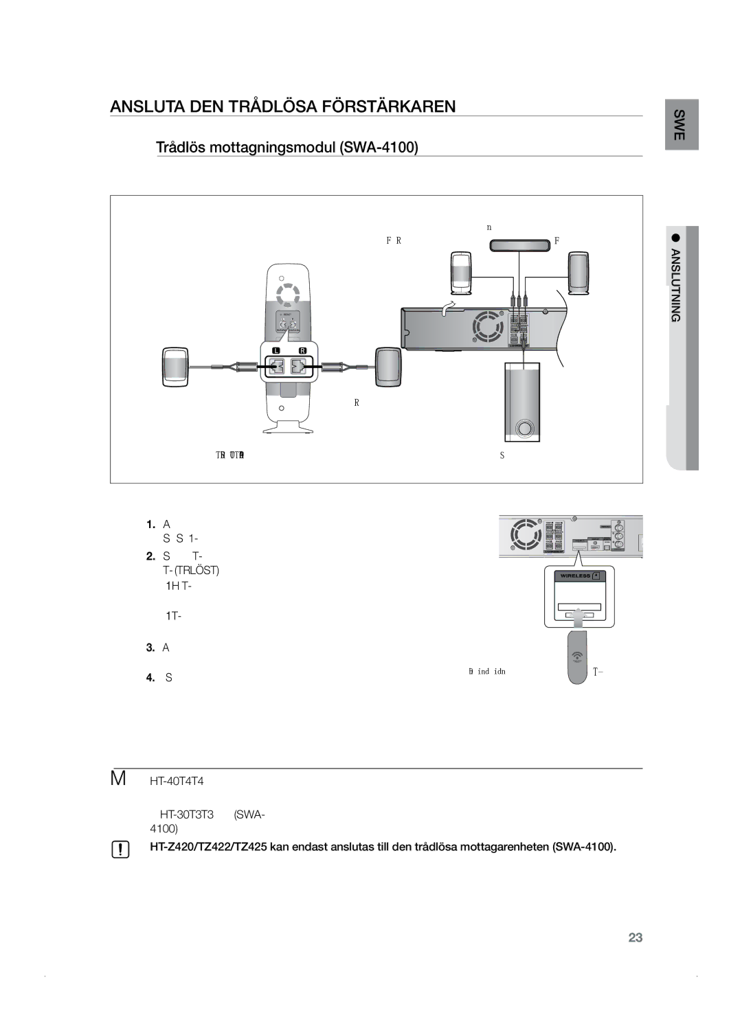 Samsung HT-Z320R/XEE, HT-TZ325R/XEE manual Ansluta DEN Trådlösa Förstärkaren, Trådlös mottagningsmodul SWA-4100 