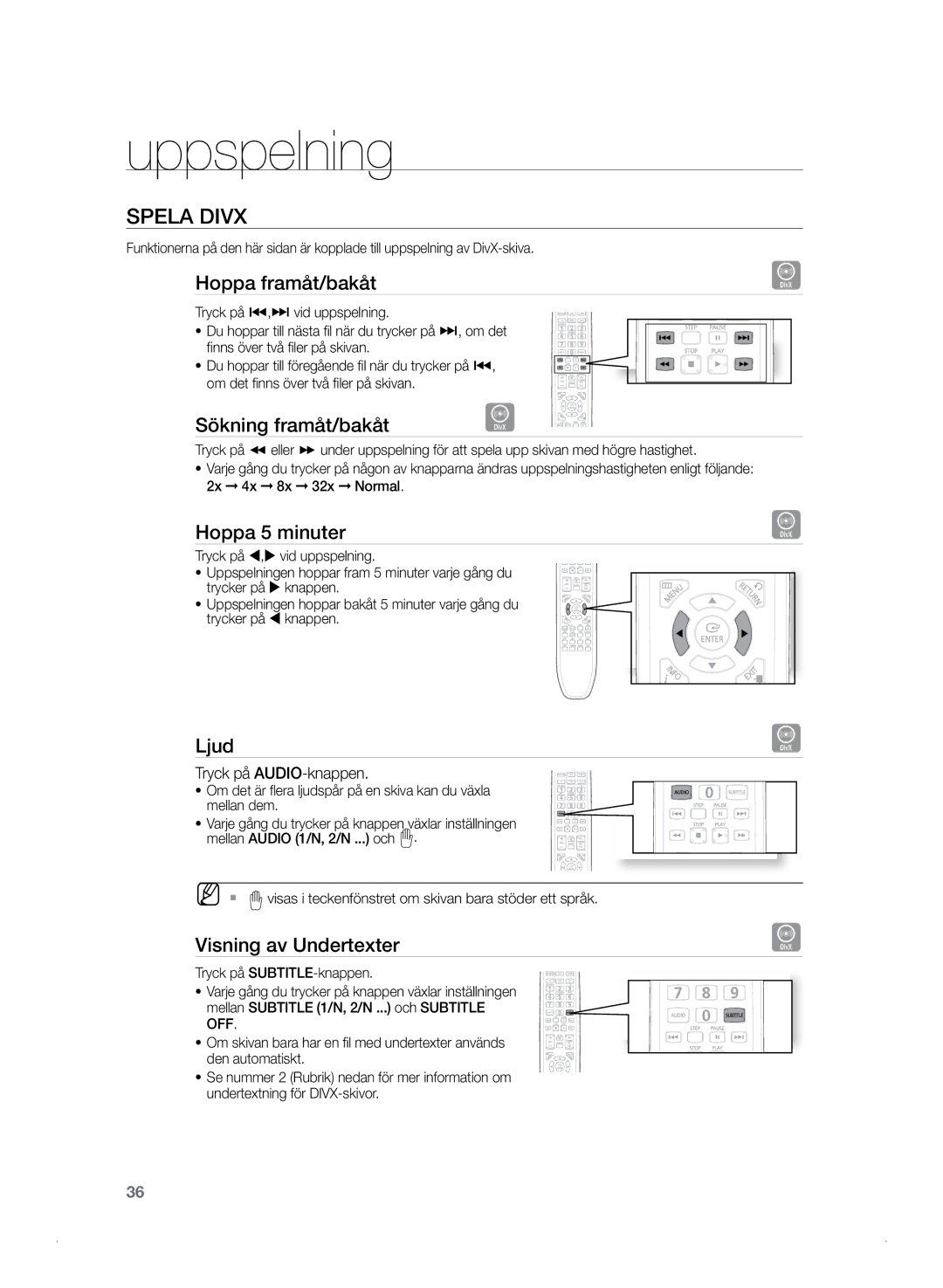 Samsung HT-TZ325R/XEE, HT-Z320R/XEE manual Spela DivX 