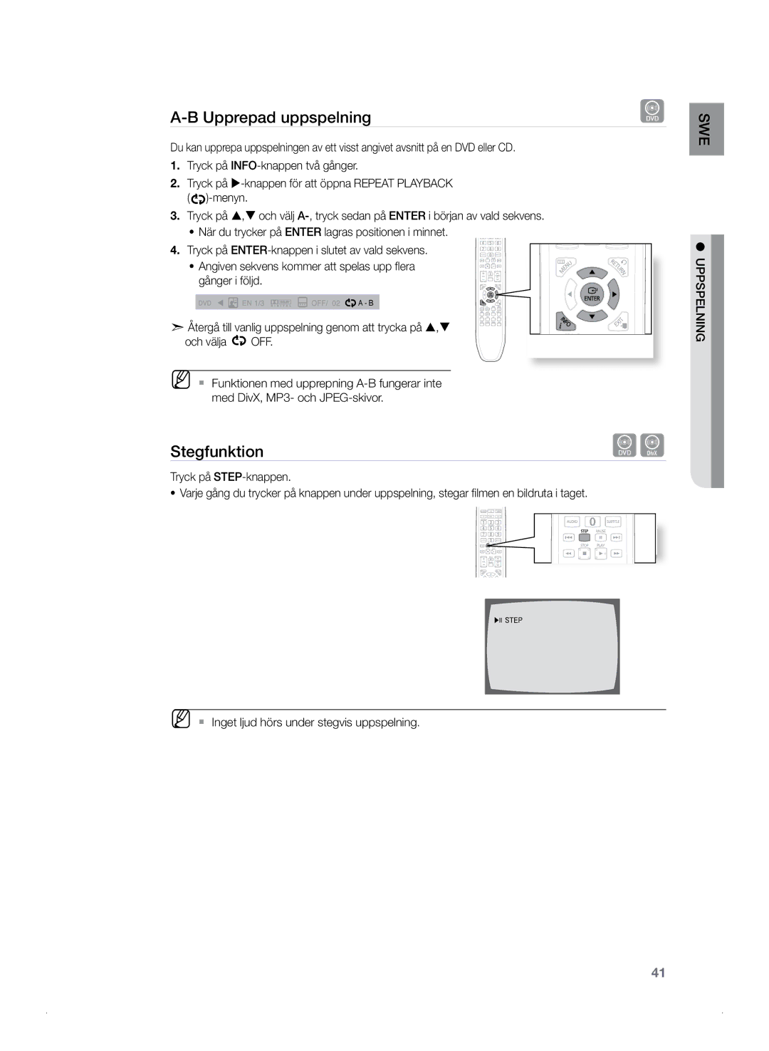 Samsung HT-Z320R/XEE, HT-TZ325R/XEE manual Stegfunktion 