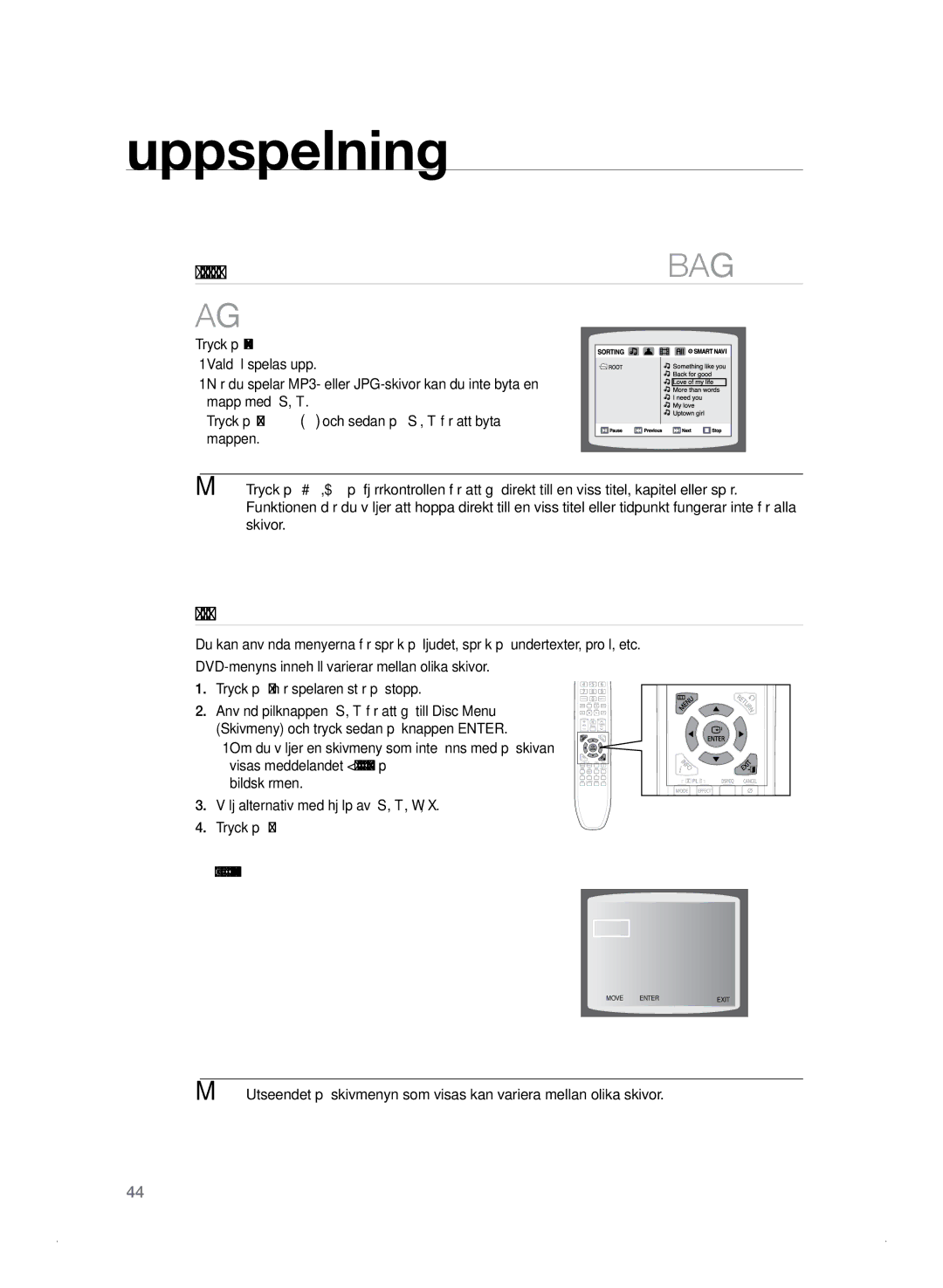 Samsung HT-TZ325R/XEE, HT-Z320R/XEE manual Användning av Skivmenyn 