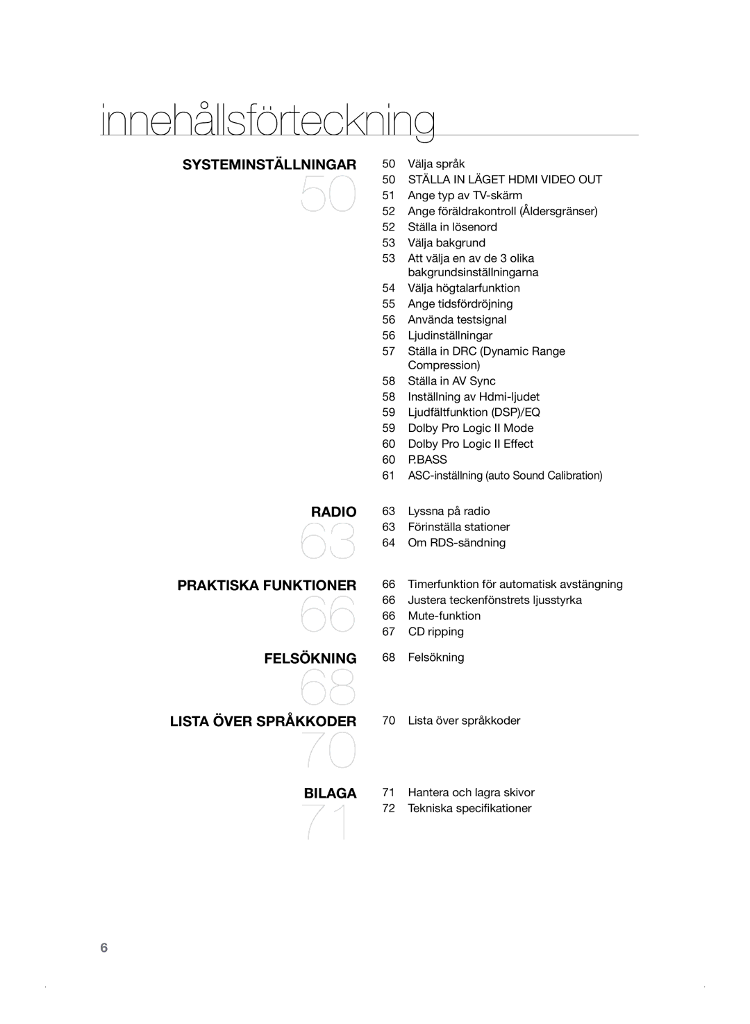 Samsung HT-TZ325R/XEE, HT-Z320R/XEE manual Systeminställningar, 60 P.BASS 