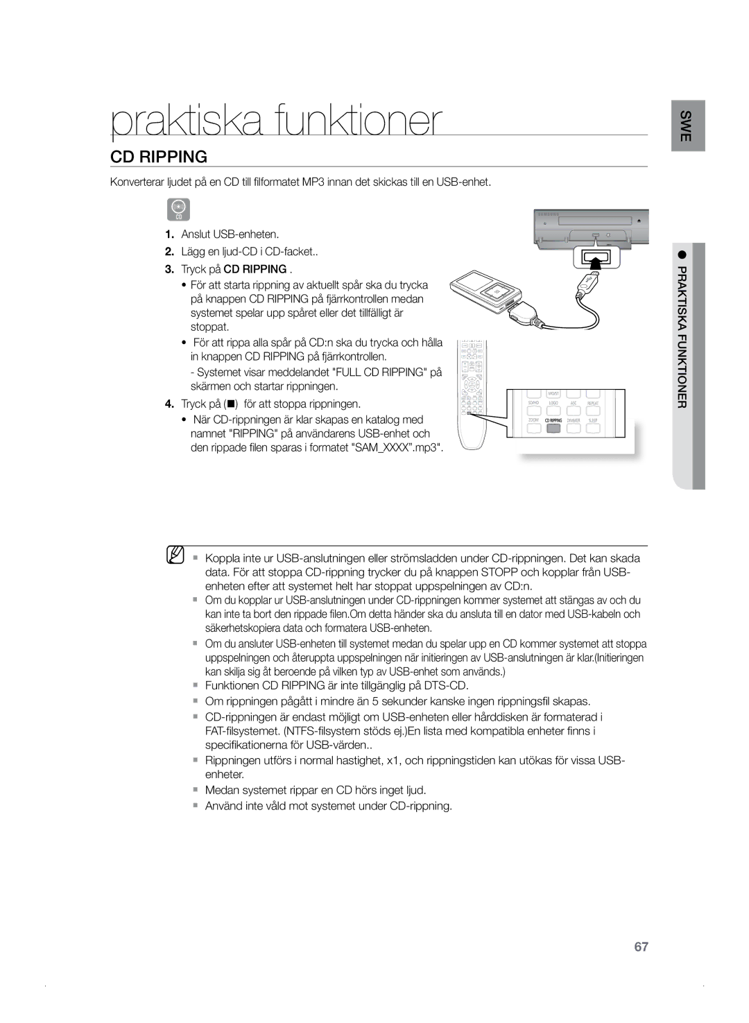 Samsung HT-Z320R/XEE, HT-TZ325R/XEE manual CD rIPPING 