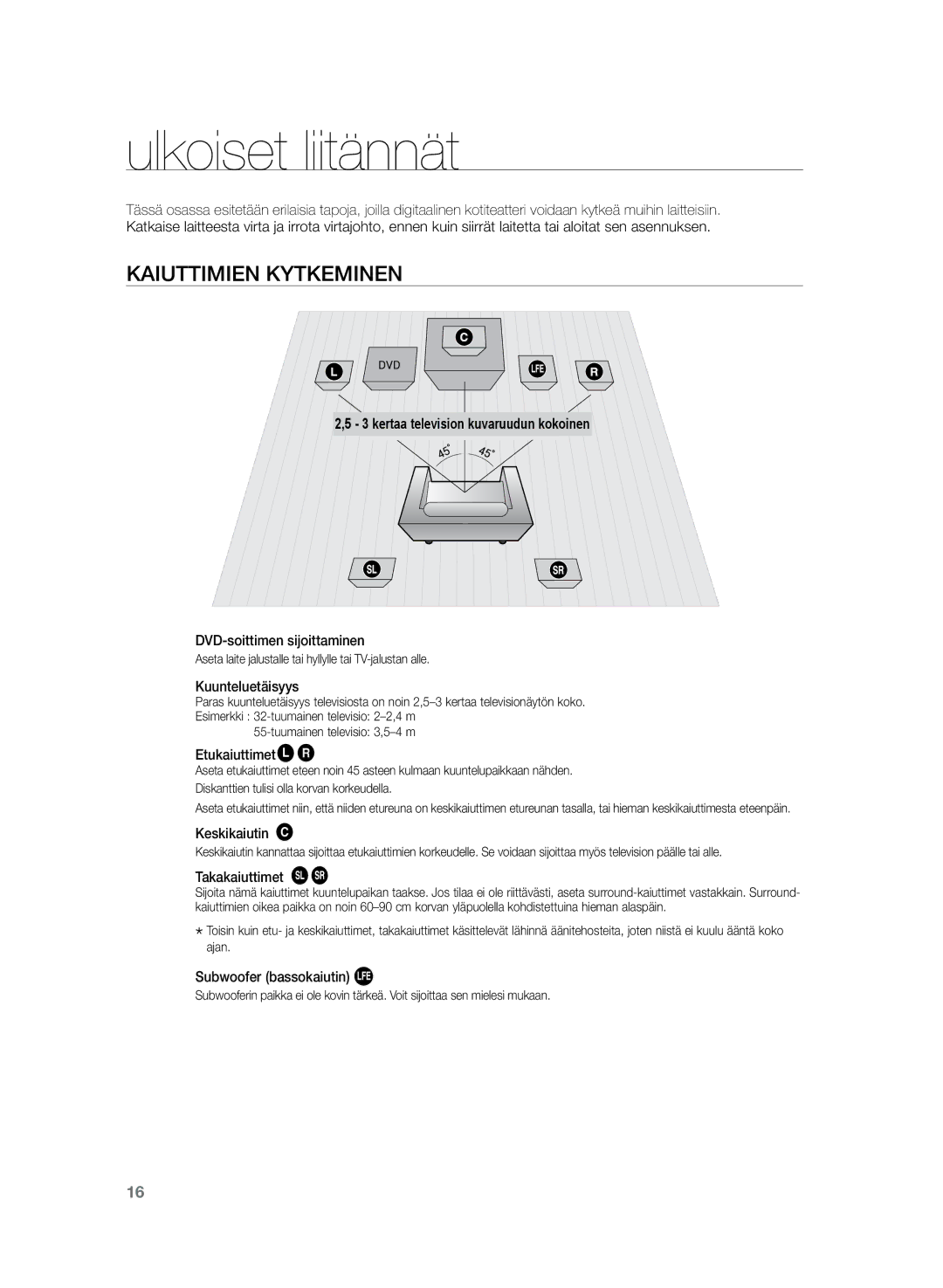 Samsung HT-TZ325R/XEE, HT-Z320R/XEE manual Ulkoiset liitännät, Kaiuttimien kytkeminen 