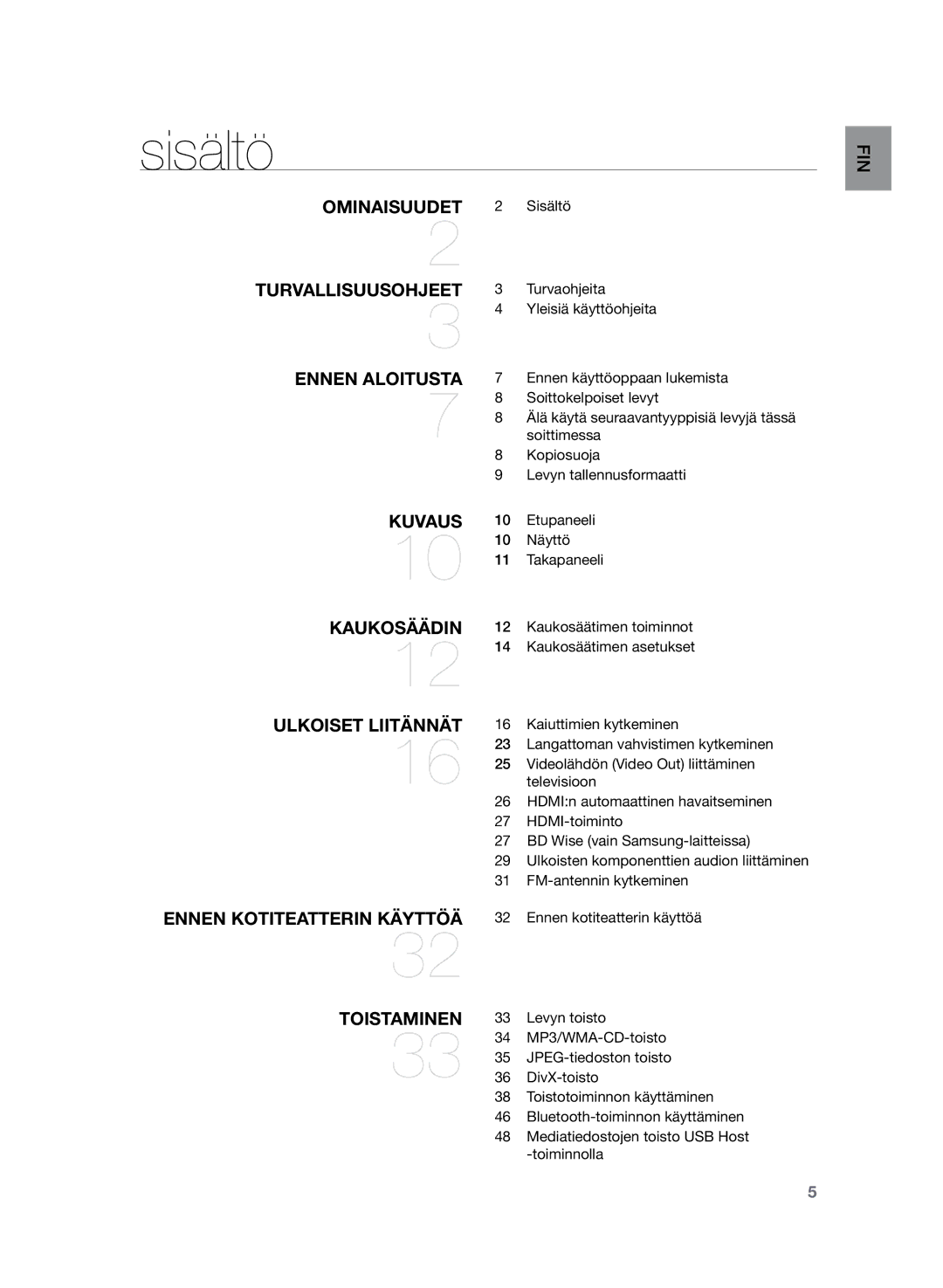 Samsung HT-Z320R/XEE, HT-TZ325R/XEE manual Sisältö 