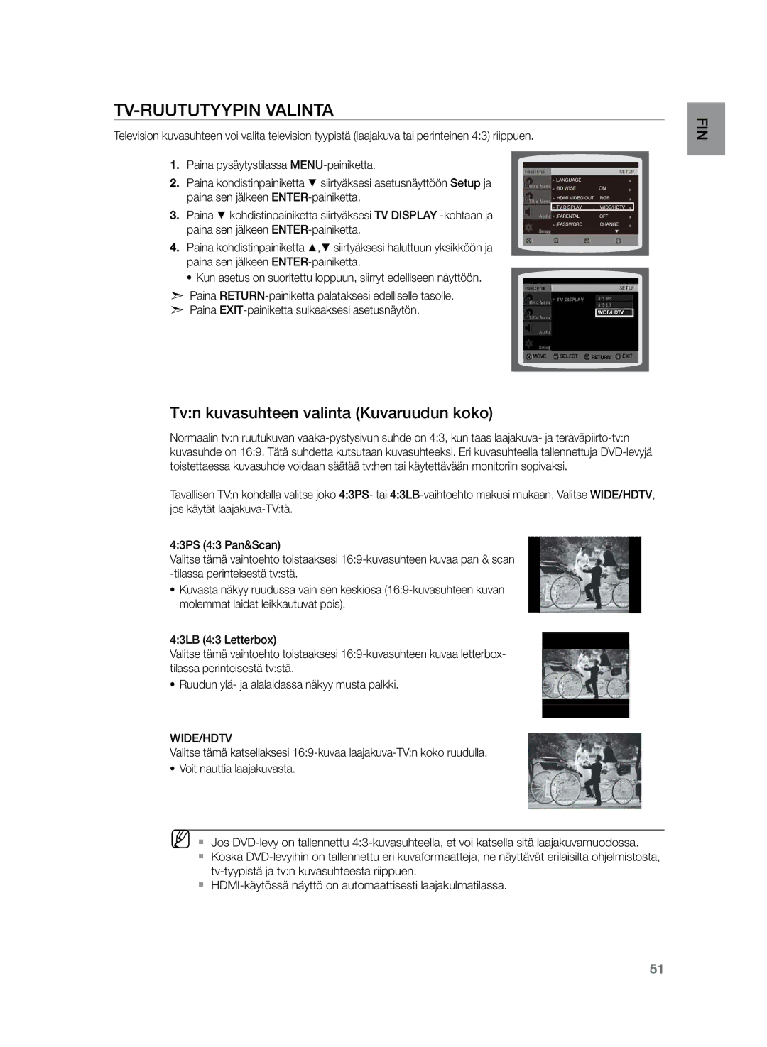 Samsung HT-Z320R/XEE, HT-TZ325R/XEE manual Tv-ruututyypin valinta, Tvn kuvasuhteen valinta Kuvaruudun koko, Wide/Hdtv 