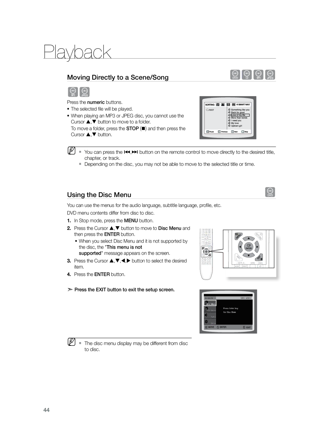 Samsung HT-TZ325R/XEE, HT-TZ425T/ADL, HT-TZ325T/ADL, HT-TZ425R/EDC, HT-TZ325R/EDC, HT-Z320R/EDC manual Using the Disc Menu 