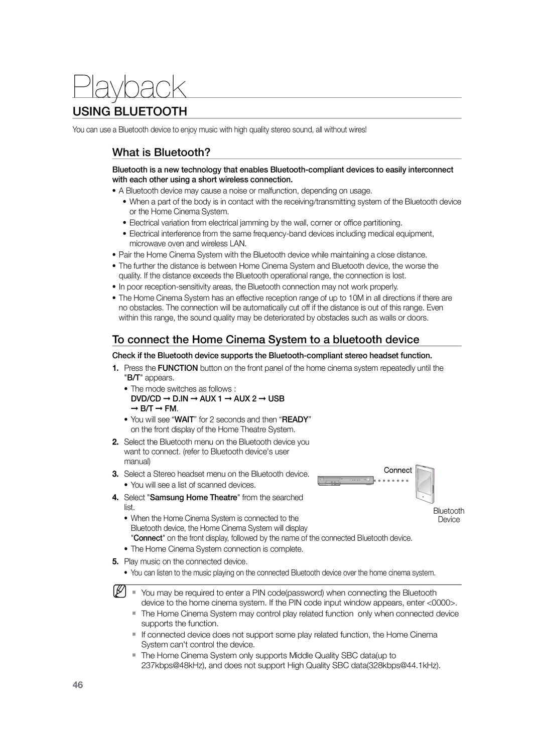 Samsung HT-TZ325T/ADL, HT-TZ425T/ADL manual What is Bluetooth?, To connect the Home Cinema System to a bluetooth device 